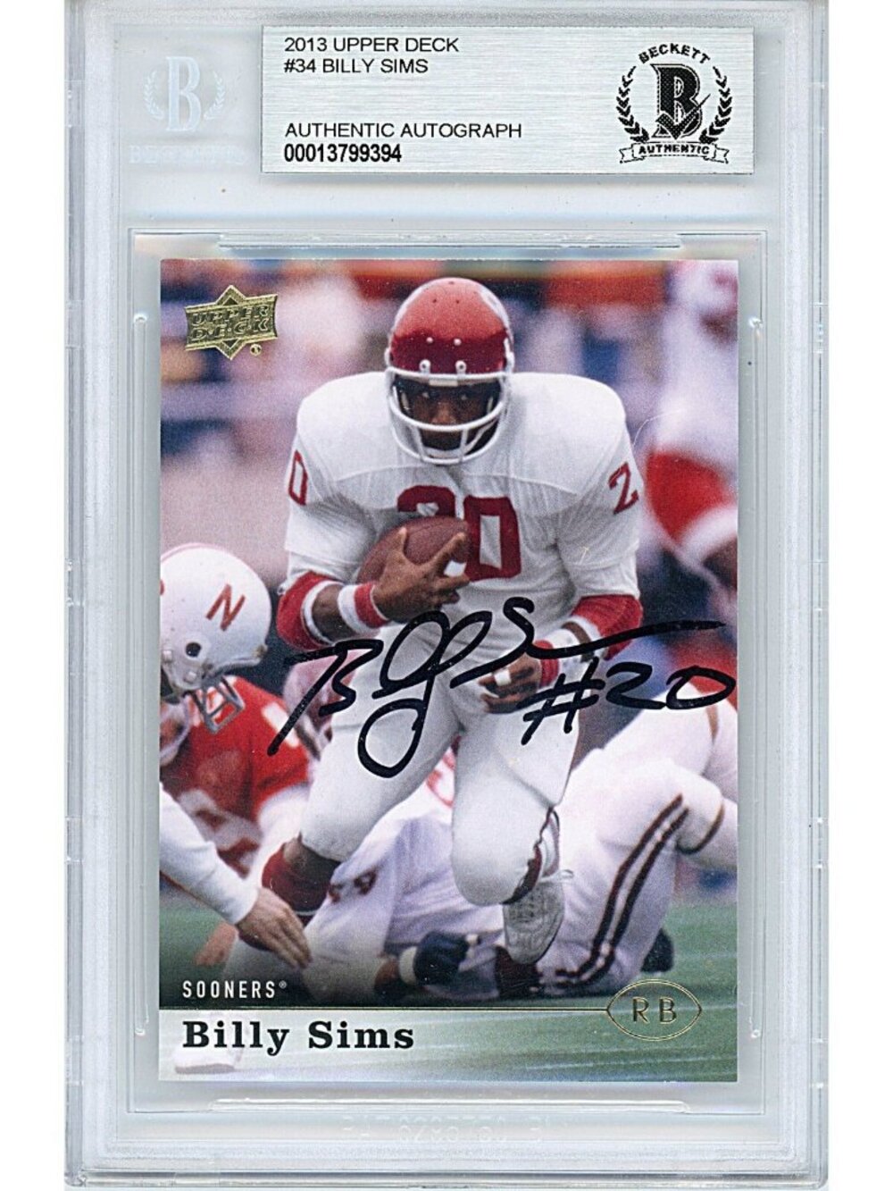 Billy Sims Signed 2013 Upper Deck #34 Oklahoma Sooners Heisman BAS Slabbed Auto